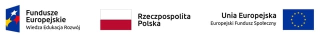 Grafika z logami: logo Funduszy Europejskich, flaga RP, flaga UE